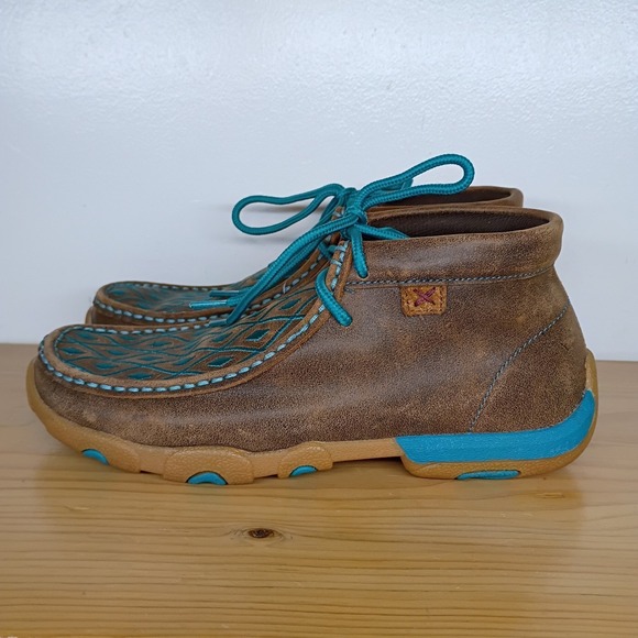 Twisted X Boots Chukka Driving Moccasin Brown Turquoise Diamonds Women's 6.5 M - Picture 4 of 12